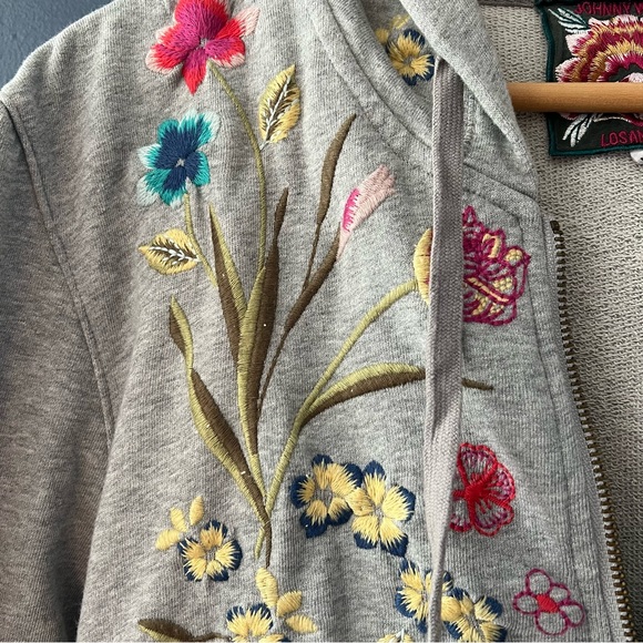 Johnny Was Light Gray Hoodie with Floral Embroidery - Picture 3 of 11